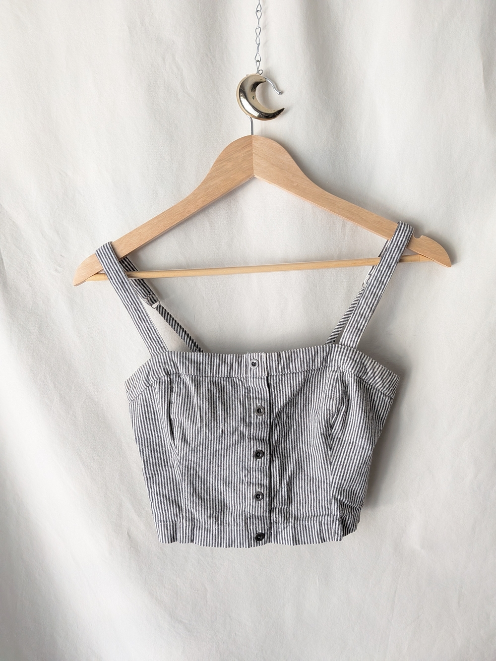 Hollister Gray and White Striped Button-Front Crop Tank